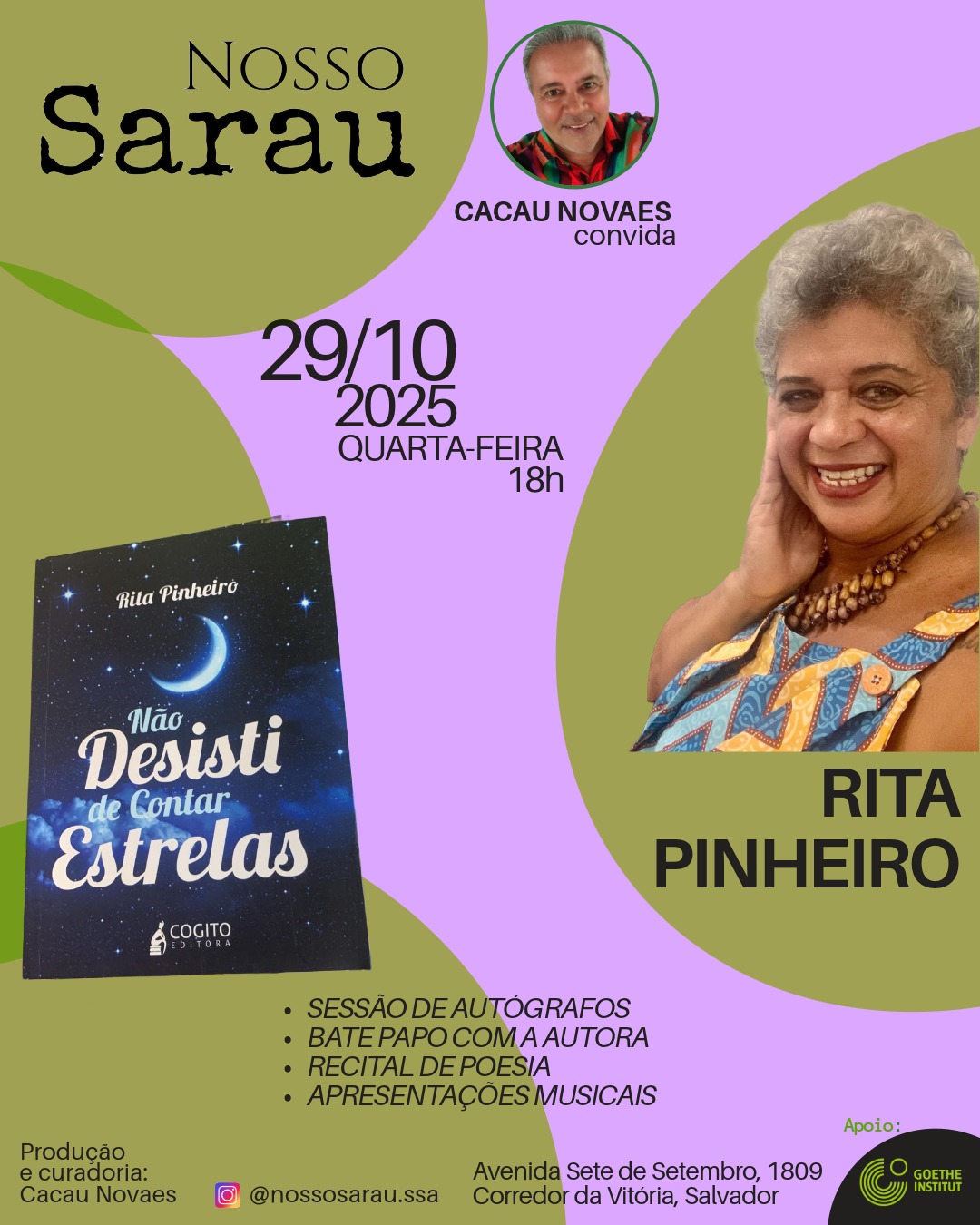 Rita Pinheiro é a escritora convidada do Nosso Sarau de outubro